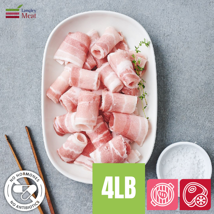 <tc>Langley Meat • Non Antibiotic 100% Hormone Free :  Thinly Sliced Pork Belly (Frozen) 4LB</tc>