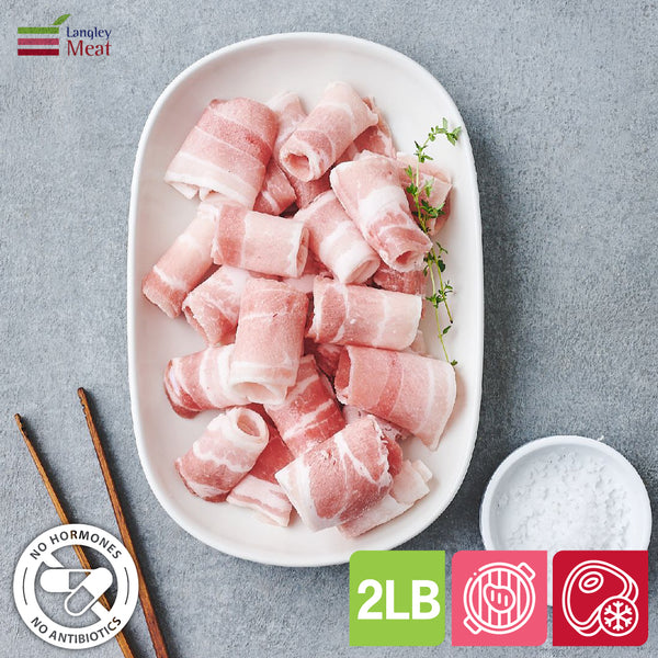 <tc>Langley Meat • Non Antibiotic 100% Hormone Free :  Thinly Sliced Pork Belly (Frozen) 2LB [No-margin cost sale]</tc>